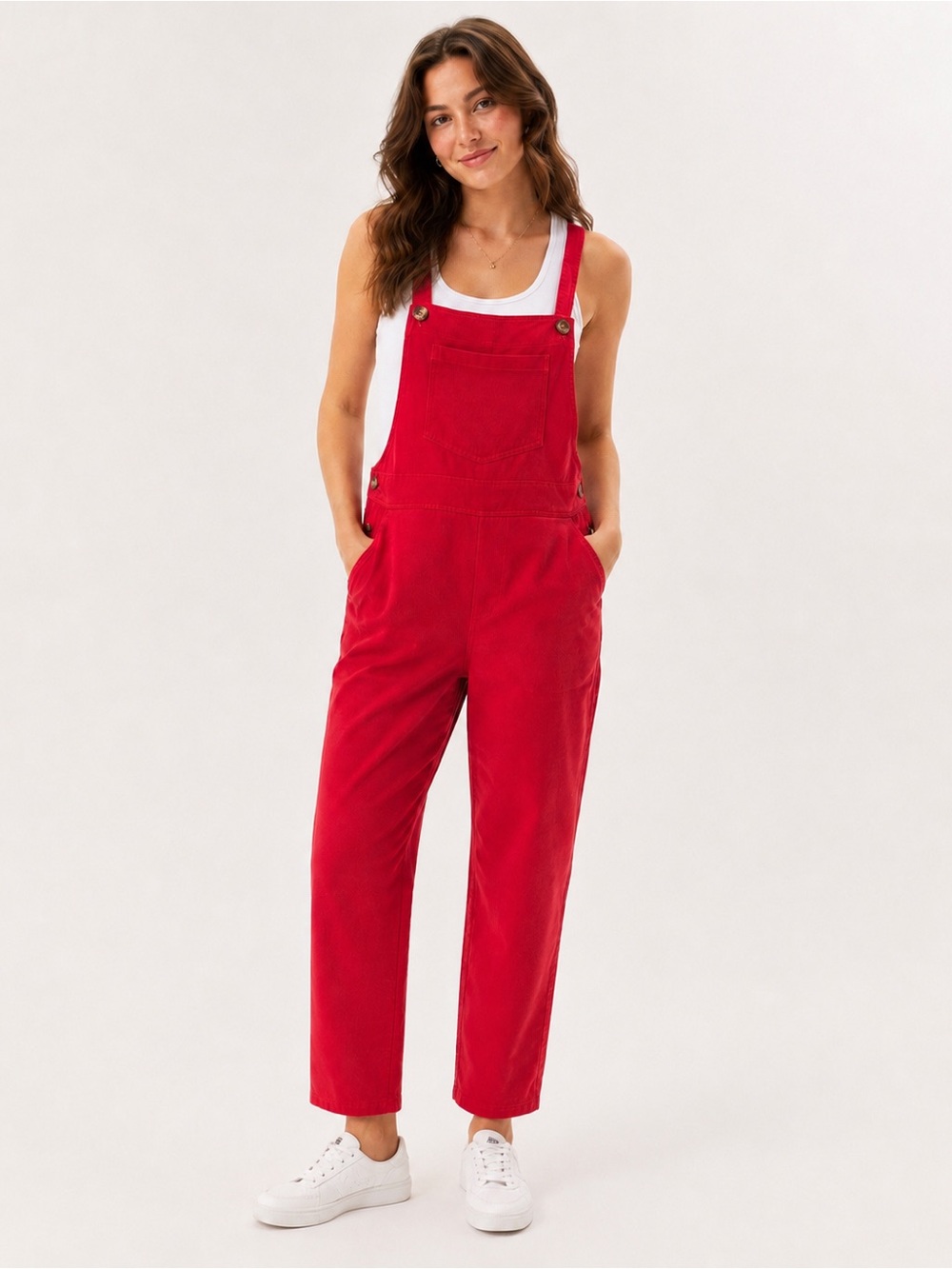 FRNCH Paris Red Button Front Overalls Size XS NWT